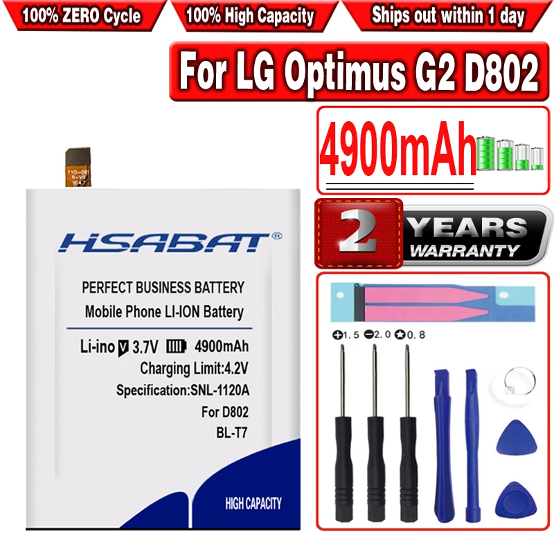 HSABAT BL-T7 Battery 4900mAh for LG Optimus G2 D802 D803 4G LTE D800 D801 LS980 battery BLT7 BL T7 for lg T7 Battery