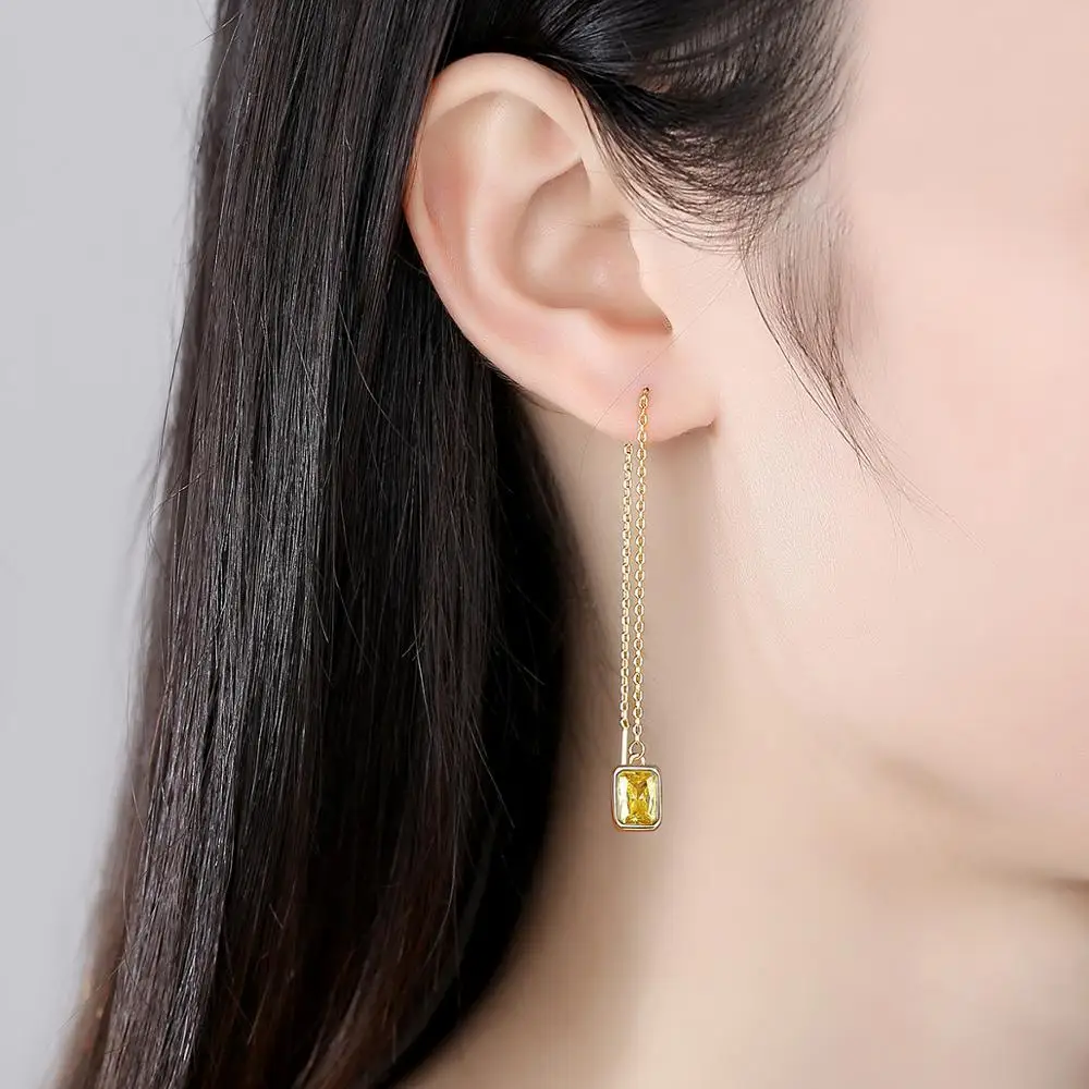 LUOTEEMI Drop Earrings for Women Yellow Cubic Zircon Long Ear Line Fashion Jewelry Wedding Dating Christmas Gift Brincos