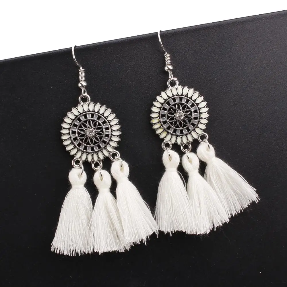 NS 2019 orange Blue long Tassel Earrings for Women Crystal flower Drop Earrings Long Fringed Dangle Earrings Wedding Jewelry