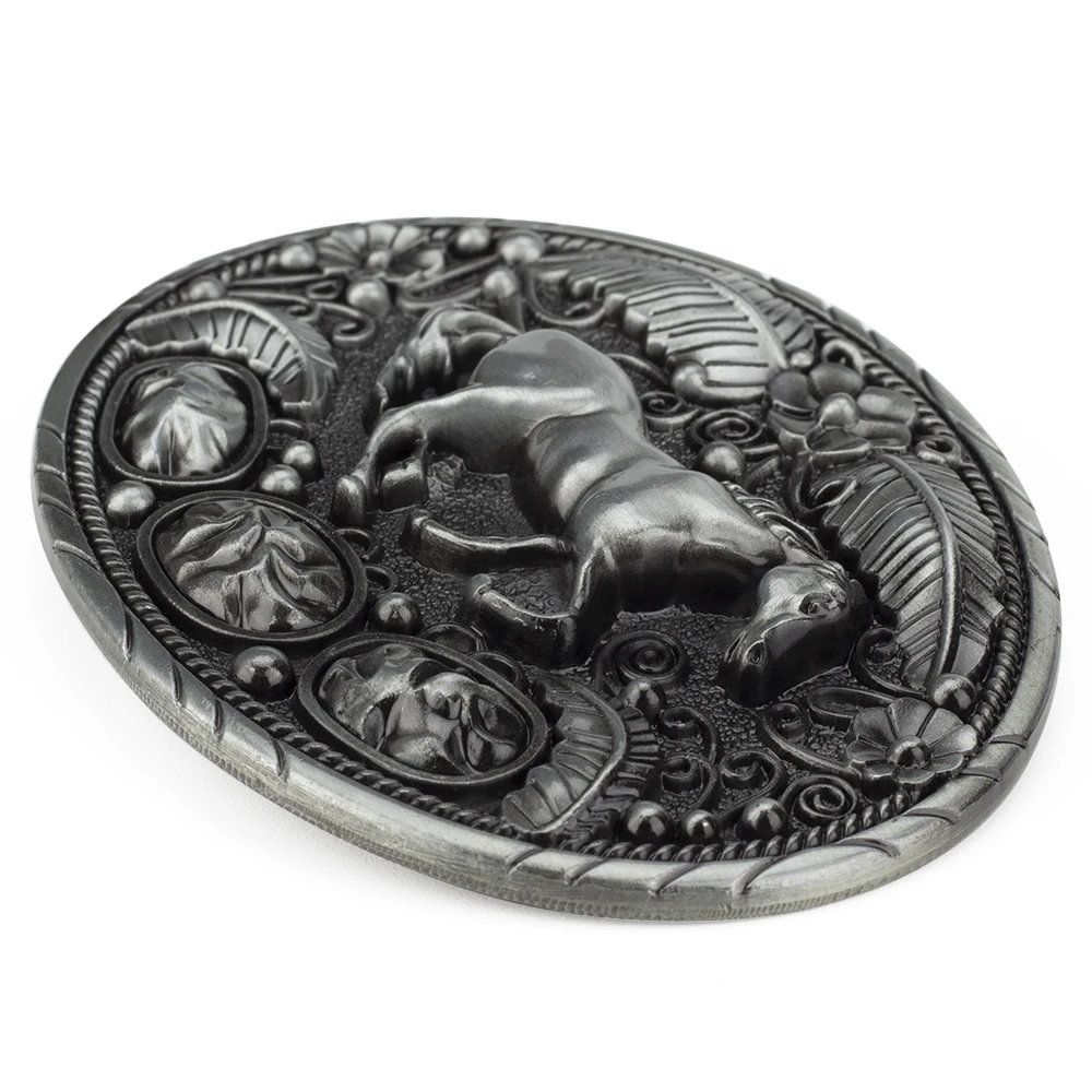 Eagle And Borse Belt Buckle White Alloy High Quality Mens\' Western Cowboy Jean\'s Accessories Width 4cm