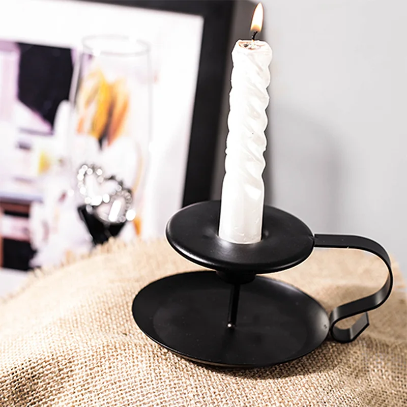 European Style Iron Candle Holder Modern Simple Black Cup Candlestick Home Decor