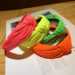 Middle Knotted Headband Solid Color Fabric Headband Korean Style New Sweet Hair Accessories Fluorescent Cloth Fashion Hairbands