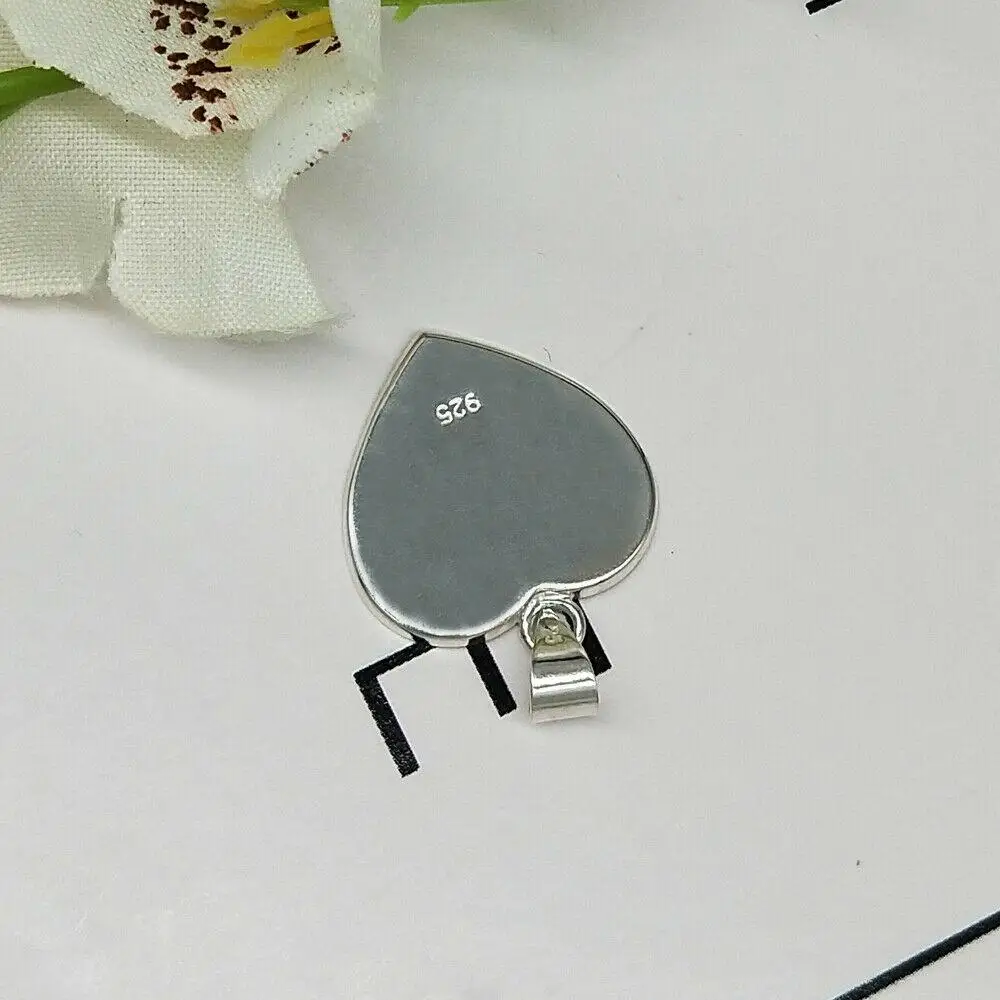 2PCS Solid 925 Sterling Silver Pendant Tray Heart Pendant Blank fit 17X19mm Gemstone Bezel Cup for Necklace Jewelry Making