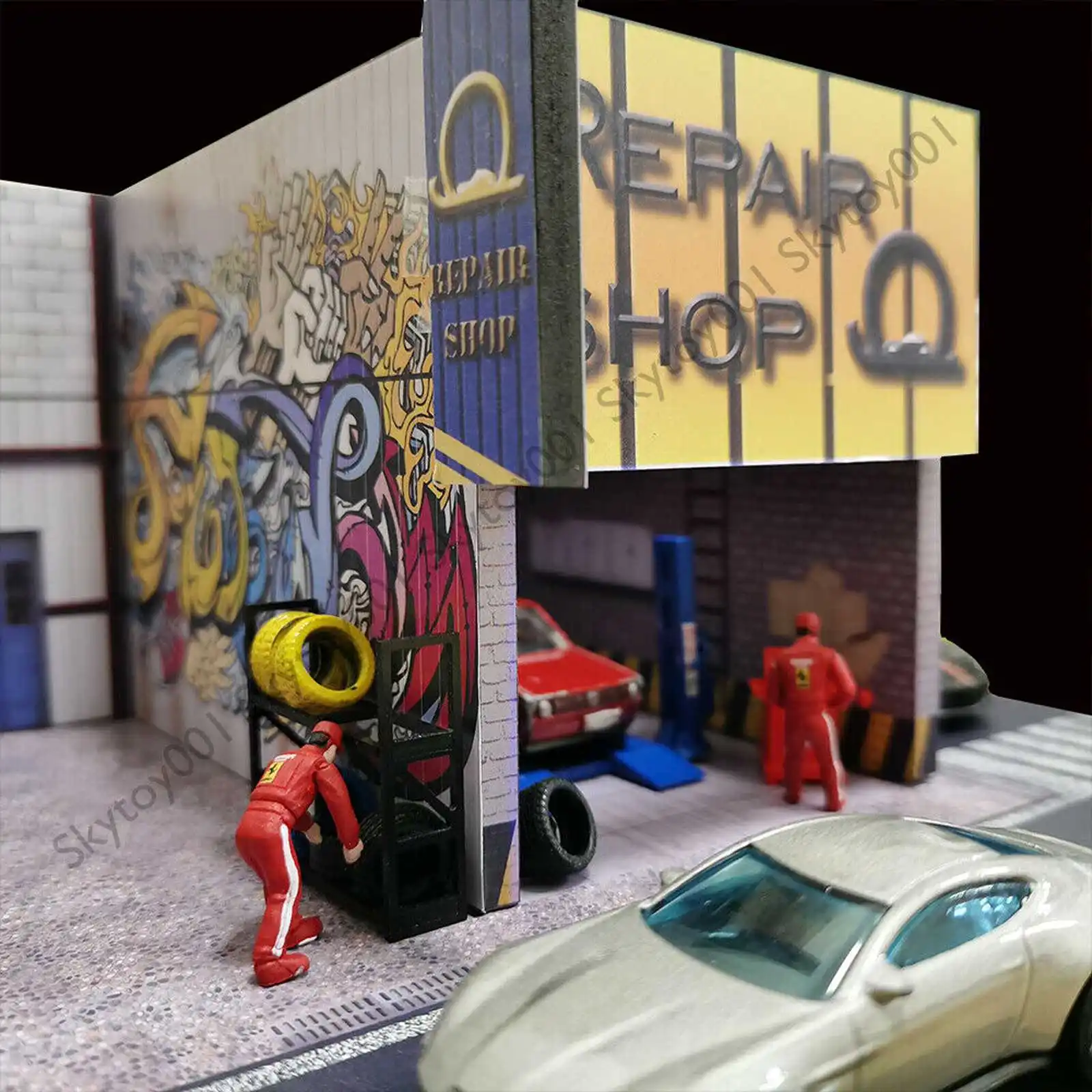 New Diorama 1/64 Model Car Repair Garage Display Background New 1:64 Diorama