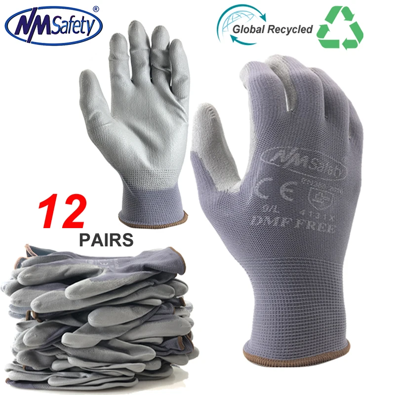 24 sztuk/12 Pairs wysokiej jakości dzianiny Nylon PU gumowa powłoka dla budowniczych połowów ogród pracy antypoślizgowe materiały bezpieczeństwa w miejscu pracy