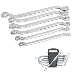 6pc Metric 8-19mm Offset Ring Spanner Garage Workshop Tool Double Ended Dual Head Box End Torque Wrench Combination Set