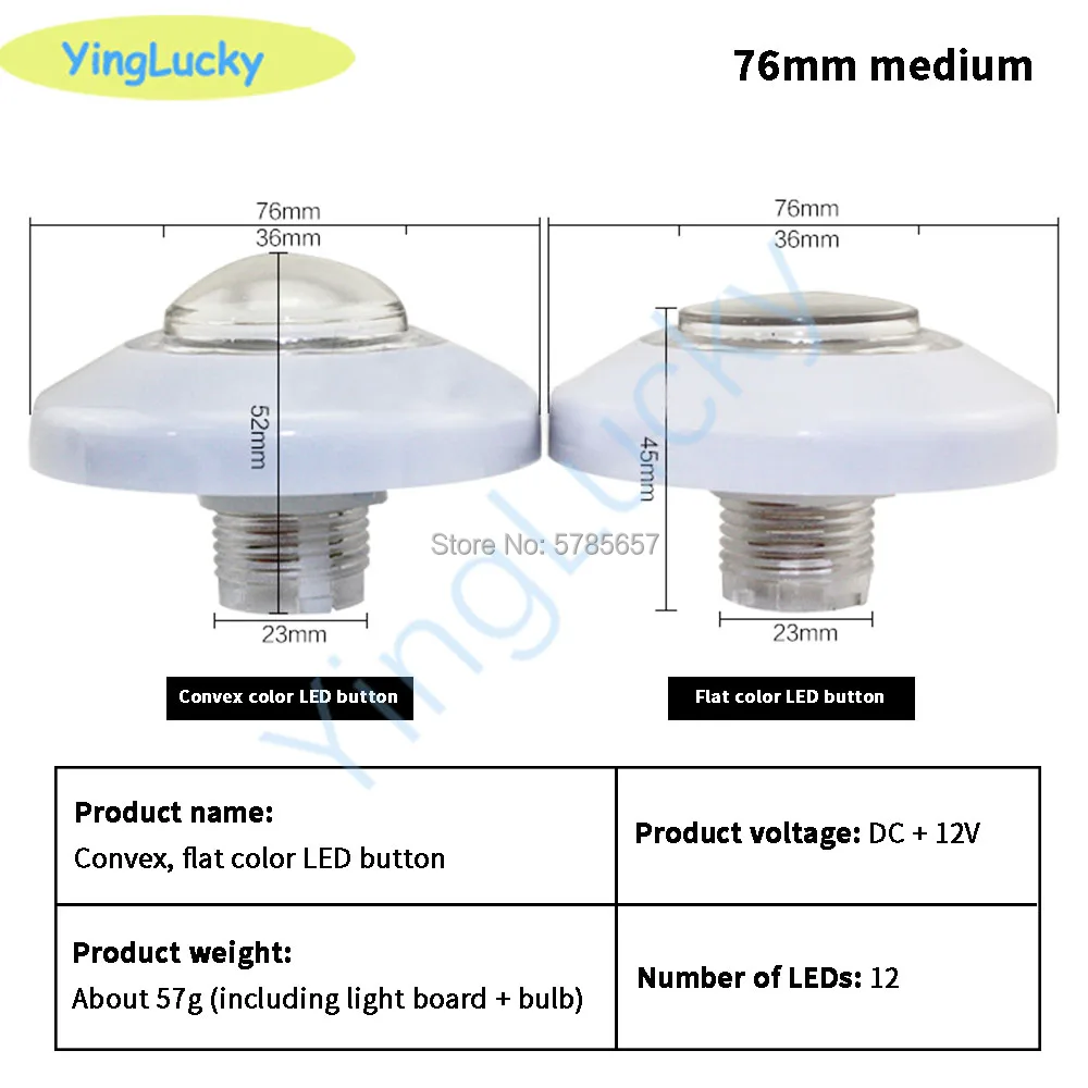 LED Arcade Button with Micro Switch, Illuminated Button for Doll Machine, Colorful, DC 12V, 76mm