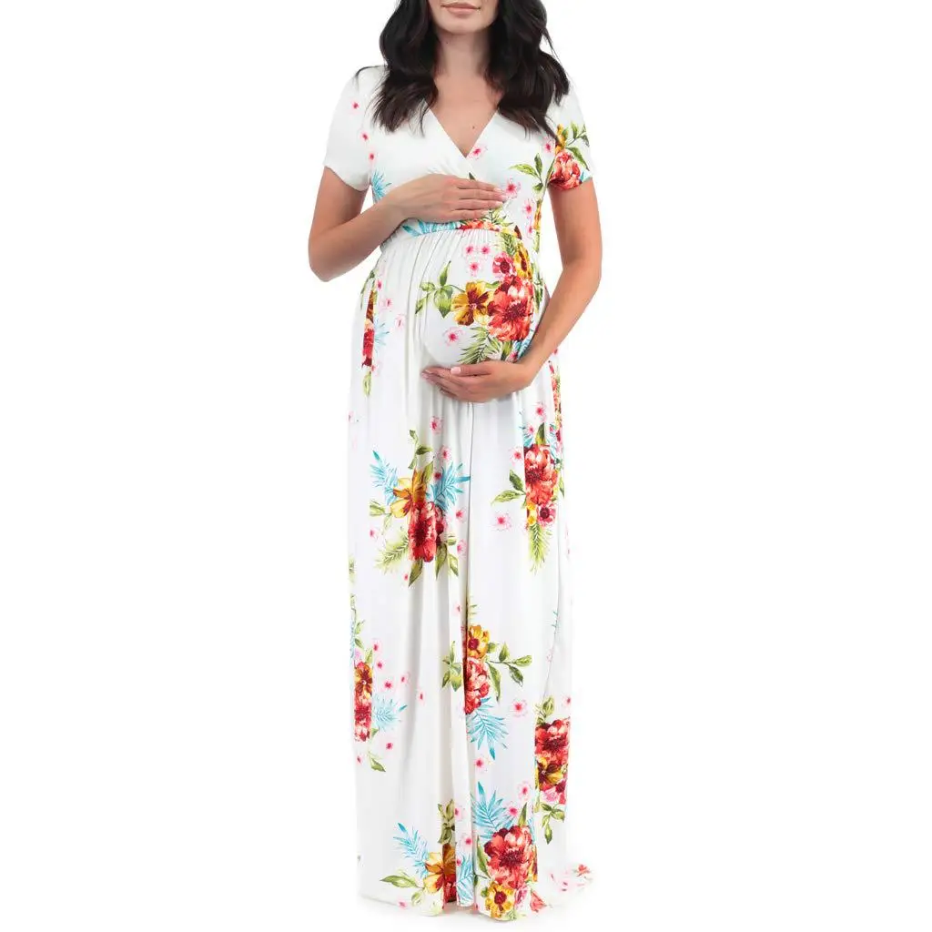 Women\'s Maternity Dresses Short Sleeve Leaf Print Dress Pregnancy Sundress Women Pregnants Fashion Soft Polyester Dresses S-XL