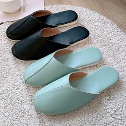 Women Indoor Slippers Soft PU Leather Waterproof Lovers Summer Autumn Shoes Close Toe Slides Female Male Home Floor Slipper