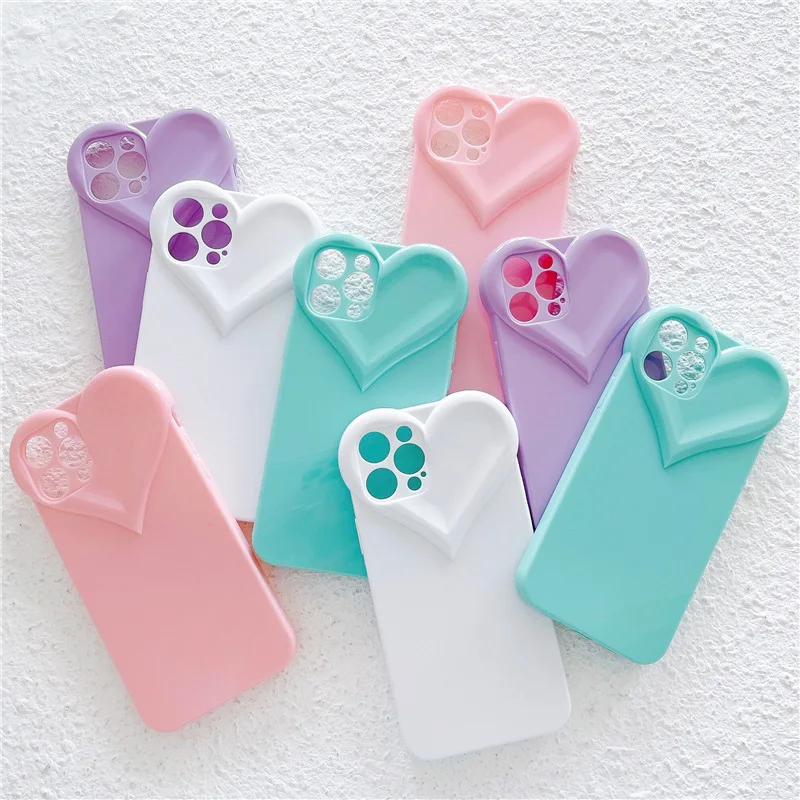 Fashion Cute Love Heart Clear Phone Case For iPhone 16 Pro Max 15 14 13 12 11 X XR XS 7 8 Plus Candy Color Soft Shockproof Cover