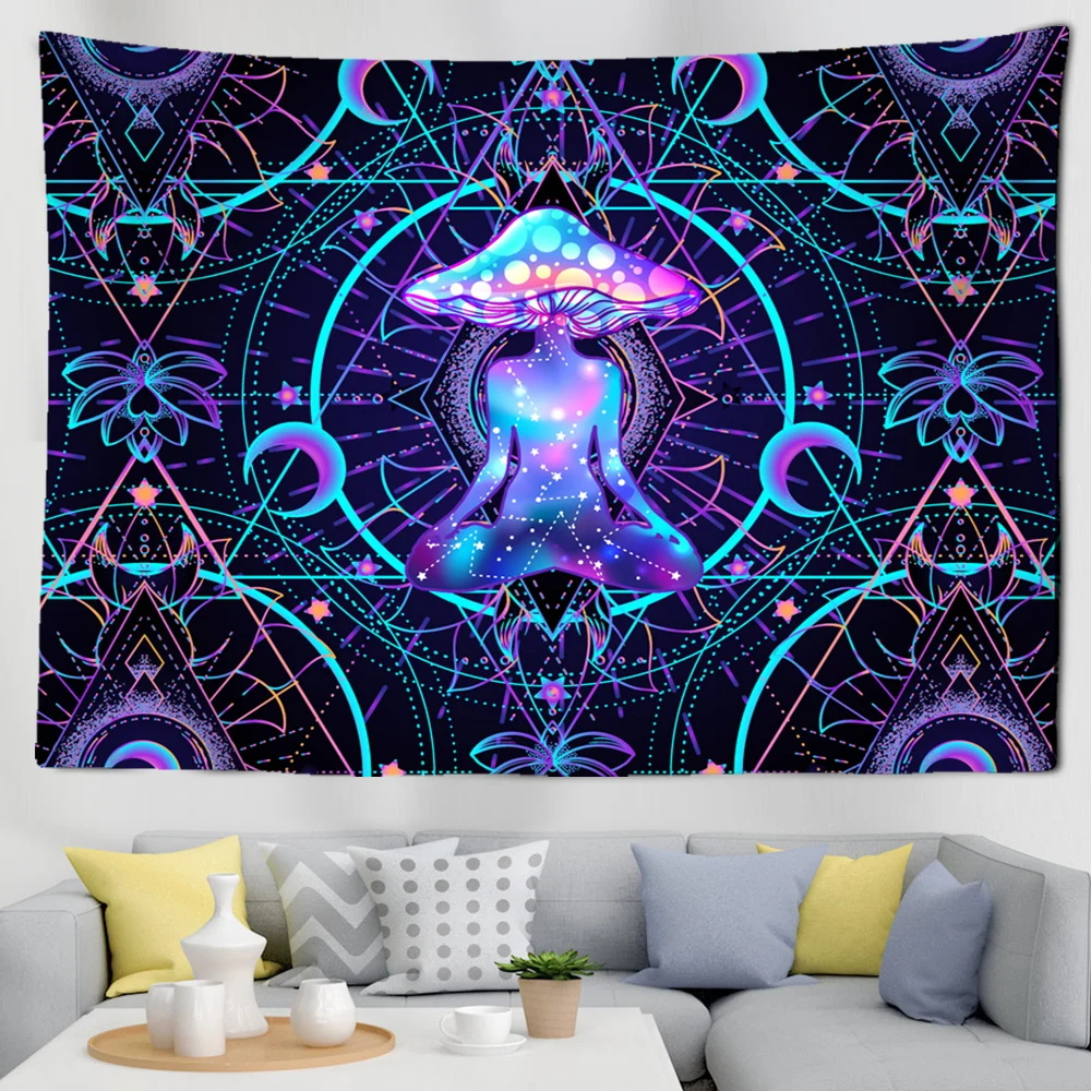 Purple Illusory Mushroom Art Tapestry Ins Tapestry Household Psychedelic Cloth Hanging Tapiz Seven chakras Wall Cloth
