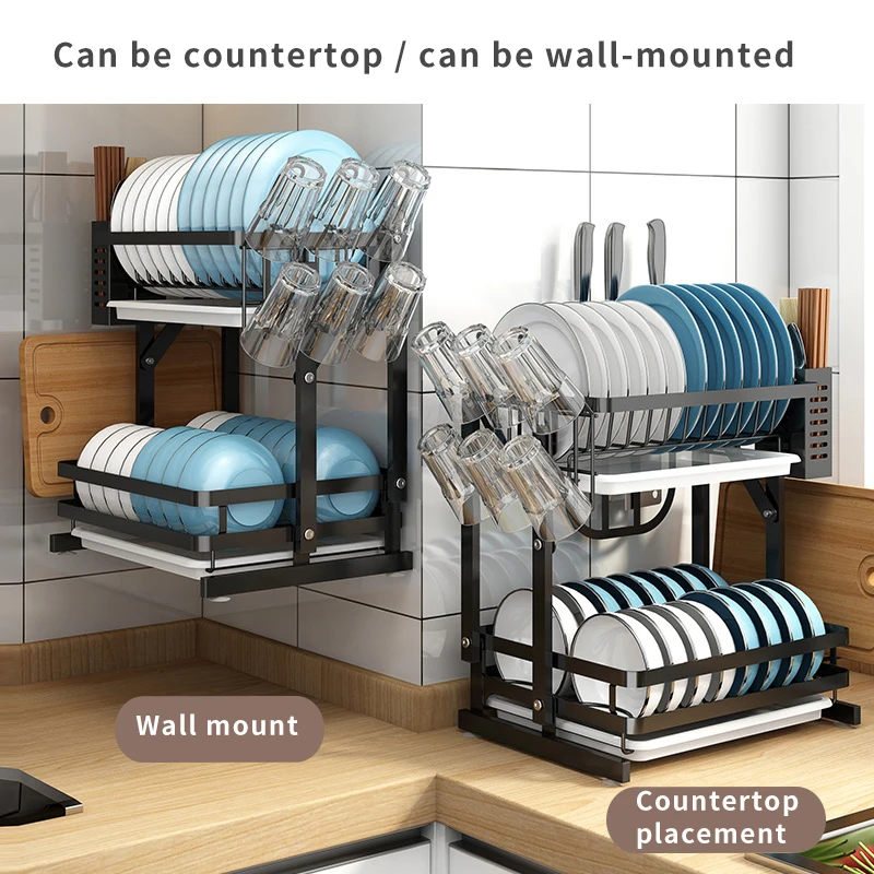 Edelstahl Falten Gericht Lagerung Rack Küche Regal Haushalts Doppel-Schicht Gericht Drain Rack Lagerung Waschbecken Rack