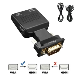 VGA wtyk męski do HDMI-kompatybilny żeński konwerter z kable Audio 480P/720P/1080P dla PS3/4 Monitor HDTV projektor PC Laptop TV-pole