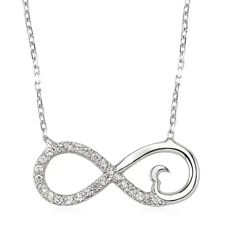 Sterling silver Heart Infinity Ladies Necklace Zircon Stone 925 Sterling Women Fine Jewelry Wedding Party Birthday Gift - Box - Pendant - Chain Choker - Female - Ladies - Fashion