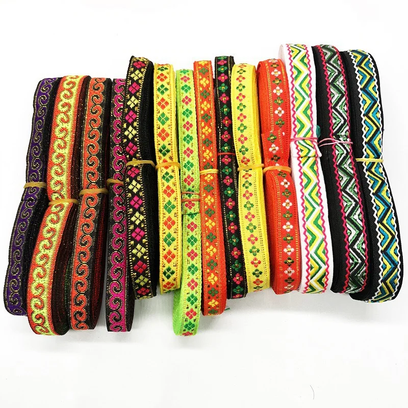 6M/Roll 10mm Embroidery Lace Trim Ribbon Vintage Boho Lace Trim Clothes Bag Accessories DIY Embroidered Fabric