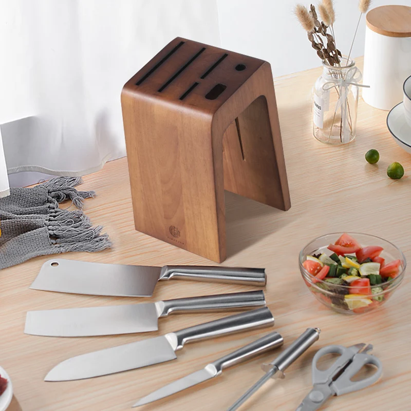 Kitchen Chef Knife Holder Wood Nakiri Slicing Paring Knives Storage Rack Vertical Wooden Knife Stand Multifunction Knife Block