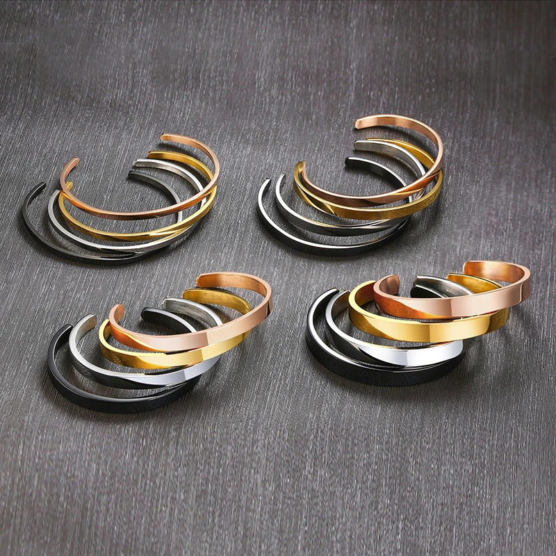 Các Loại Màu Sắc 3MM Đến 16MM Nam Nữ Phẳng Skinny Tay Lắc Tay Vòng Đeo Tay Bằng Thép Không Gỉ Brackelts Quà Tặng mẹ Bố Em Gái