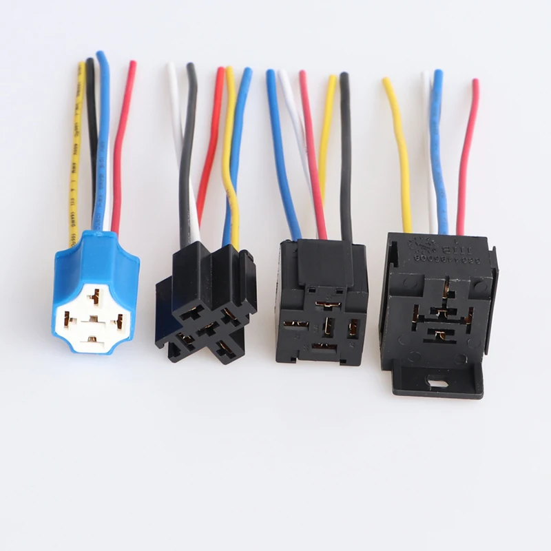 Car Relay Socket 4/5 Pin With Cable Wire Connector Ceramic Quincunx Square 12-24V Universal For Auto Refit Accessories