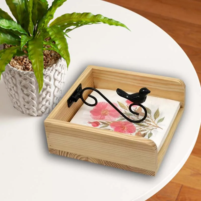 

Creativity Metal Bird Napkin Holder American Pastoral Square Solid Wood Vintage Tissue Boxes Restaurant Hotel Paper Towel Box