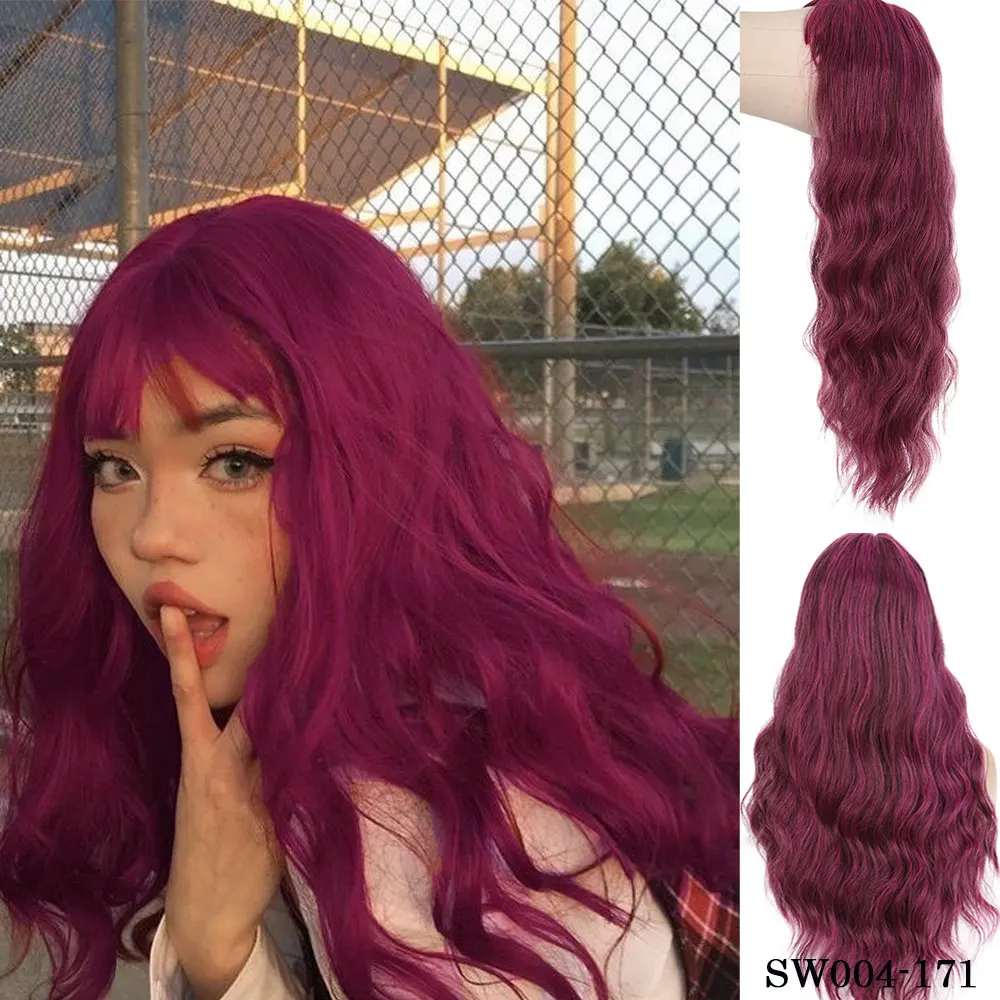 AOOSOO 24 Inch  Long Curly Hair Synthetic Wig With Bangs Cosplay Wig Cute Female Daily Heat-resistant Pink Wig