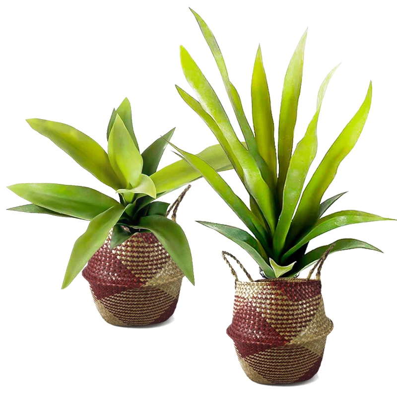 Tropical Leaves Large Artificial Plants Fake Succulent Potted Plastic Tree Green Tiger Piran Floor Air Yucca For Home Shop Decor