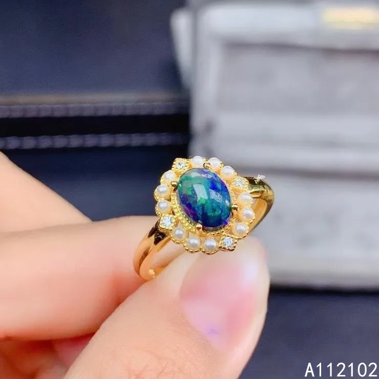 

KJJEAXCMY fine jewelry 925 sterling silver inlaid natural black opal noble girl new gemstone ring support test Chinese style