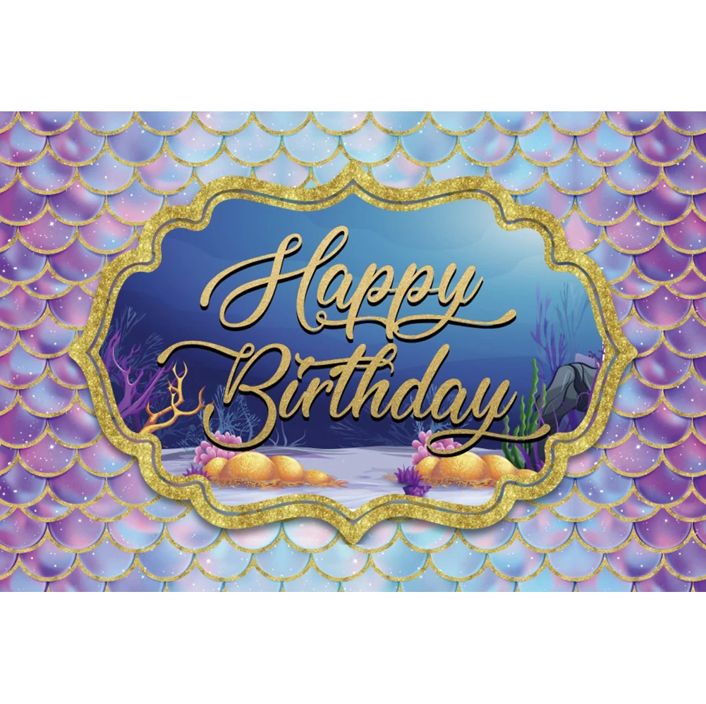 Laeacco Meerjungfrau Lila Fisch Waagen Gold Giltters Mädchen Glücklich Geburtstag Party Fotografie Hintergrund Porträt Kunden Hintergrund