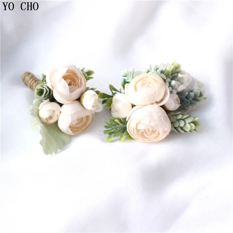 Künstliche Tee Rosen Bräutigam Blume Im Knopfloch Pin Hochzeit Handgelenk Corsage Armband Brautjungfer Blume Hochzeit Zeuge Bouton Corsage