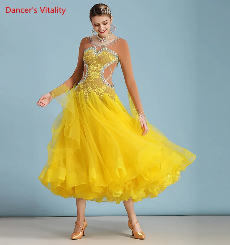 Standard Ballroom Dresses Women Lycra Long Sleeve Waltz Dancing Costume Adult Waltz Ballroom Competition Dance Dress