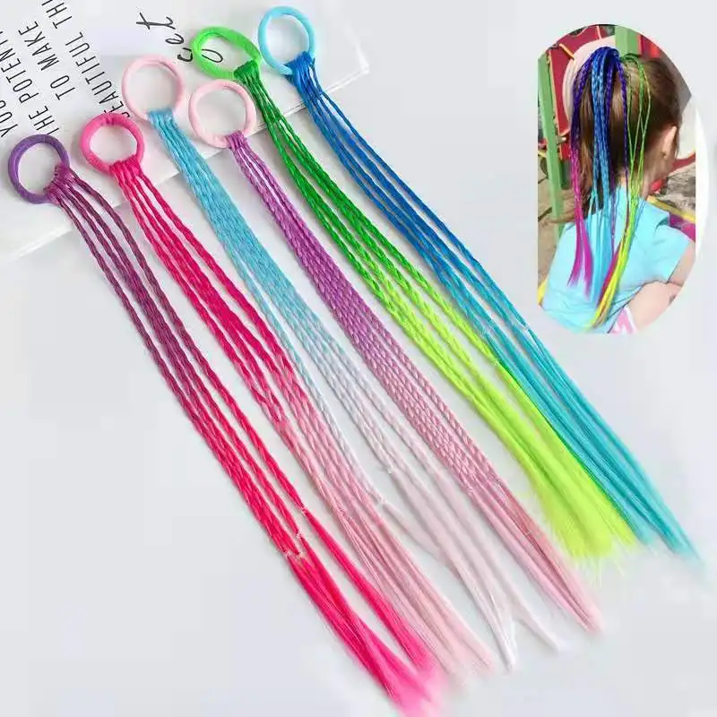 12PCS/Lot Children's Wig Braids Girls Colored Accessories Little Girls Tie Hair Rubber Band Twist Braid Headdress wholesale