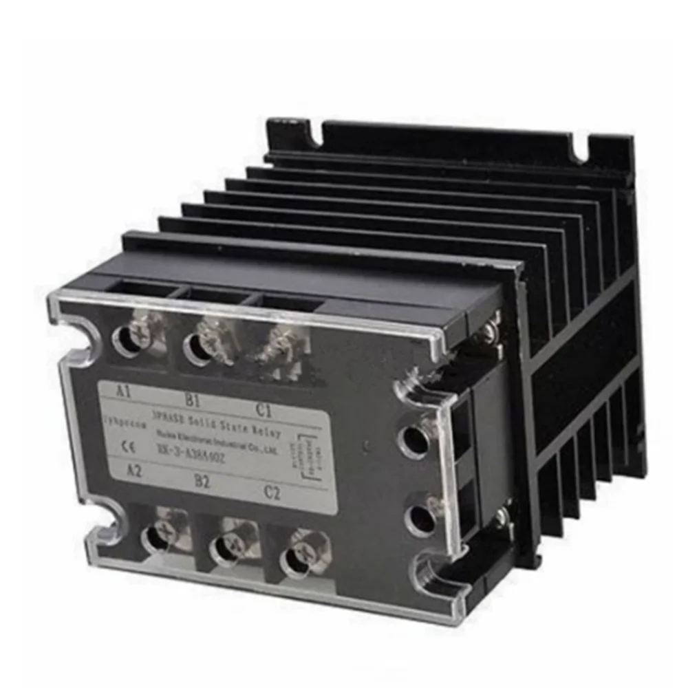 

AC-AC 40A 90-280VAC/380VAC 3 Phase SSR Solid State Relay w Black Heat Sink