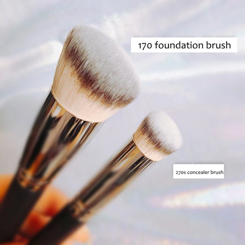 High Quality Wood Copper Handle #170 Angled Round Head Foundation Brush Contour BB Cream Make up Brush #270S Concealer Brush