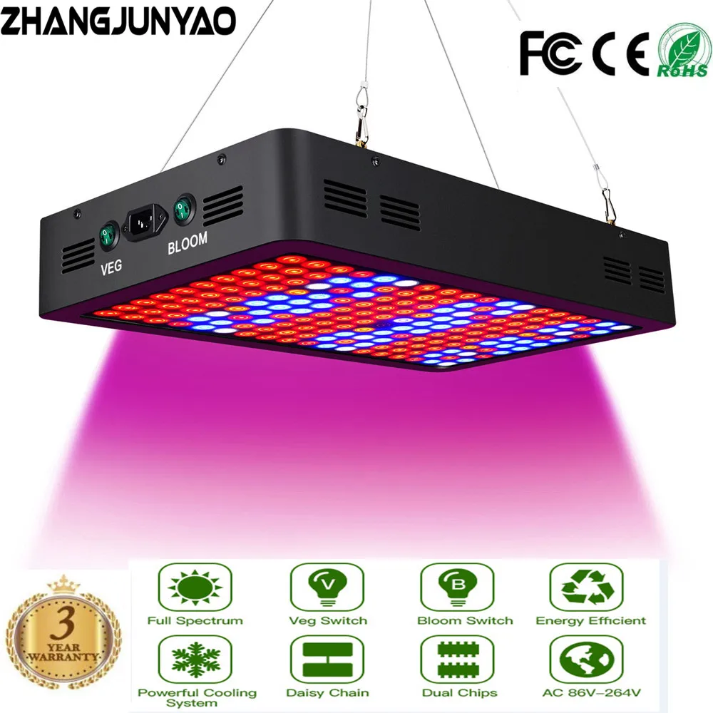 Veg/Bloom Mode Dual-Switch 600/1200/1800W Full Spectrum LED Quantum Lamp, Used for Indoor Hydroponic Plant Seeds and Flowers