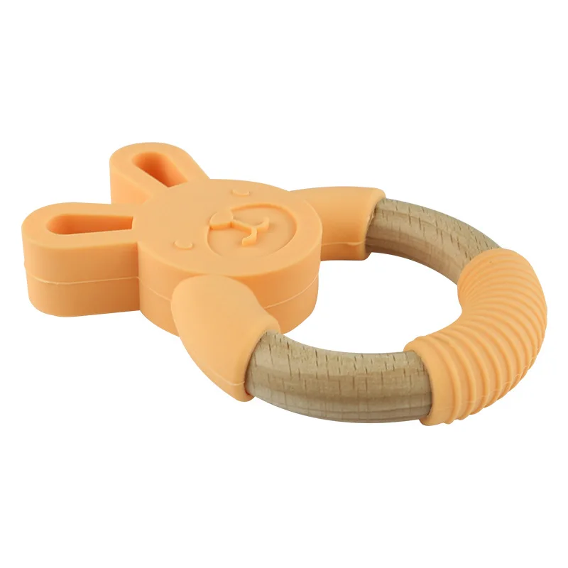 Animal Silicone Teether Wooden Ring 1Pcs BPA Free Nursing Accessories Chewable Rattle Circle Newborn Shower Gifts Baby Teethers