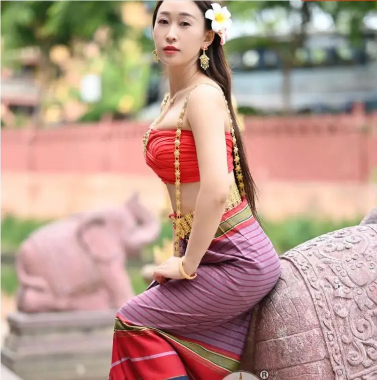 

YunNan Princess Dai Ethnic Clothing simple Thai women's bra Skirt Suits travel Holidays photography props multicolor Outfit