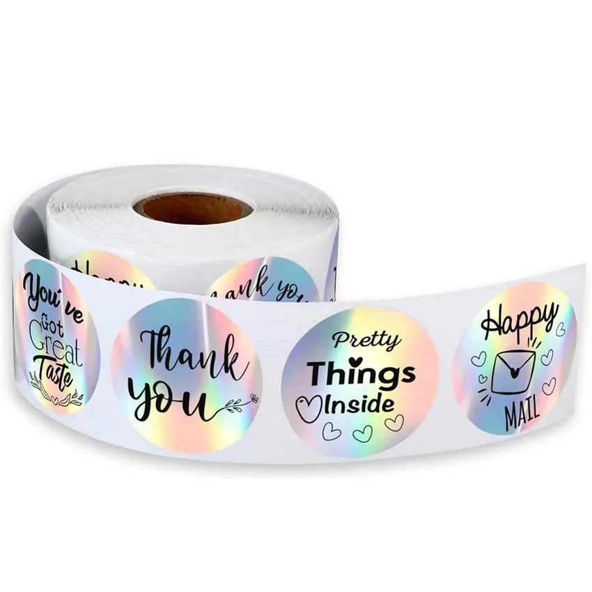 100-500pc Rainbow Silver Thank You Stickers Label Thank You for your order Adhestive Gift packaging Sealing Shipping Mail Labels