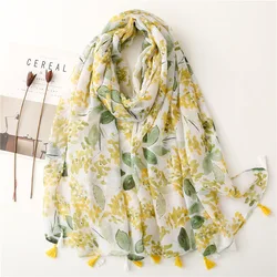 2023 Fashion Luxe Inkt Schilderij Bloemen Kwastje Viscose Shawl Sjaal Lady Hoge Kwaliteit Wrap Pashmina Stola Bufandas Moslim Hijab