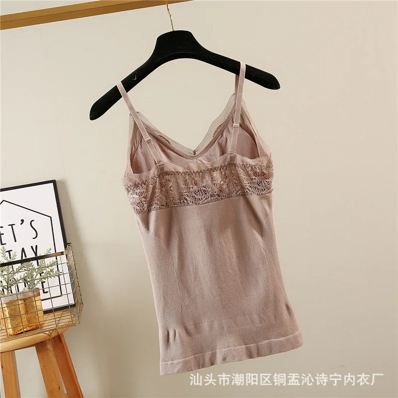 Autumn and Winter Seamless Bottoming Vest Underwear Lace Beautiful Back Long Spaghetti Straps Chest Wrap