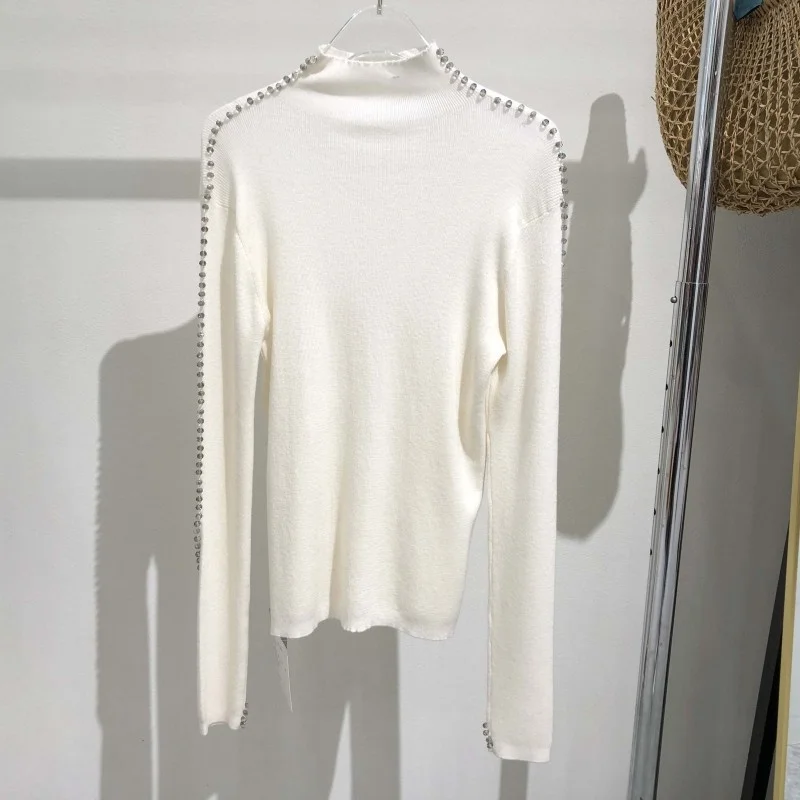 

Style Korean Womens New Short O-Neck Beading Stretch Casual Slim Pullover Knitted Sweaters Office Lady Elegant Skinny Warm Coat
