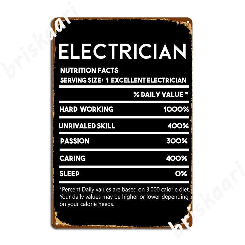 Electrician Nutrition Facts Metal Sign Cinema Kitchen Vintage Wall Plaque Club Bar Tin sign Poster