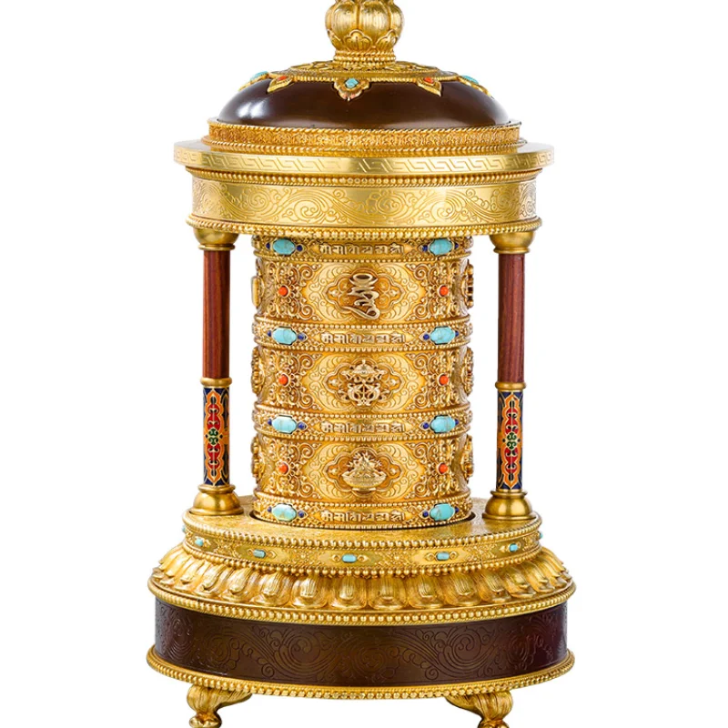 Wheel Electric Prayer Wheel Pure Copper to Gold Barrel Huibao Buddhist Supplies Buddha Front Prayer Wheel Large Size 30cm