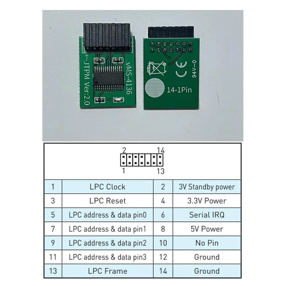TPM 2.0 Module Encryption Security Module Board Remote Card Supports Multi-brand Motherboard 12 14 18 20-1pin Pin Color Random