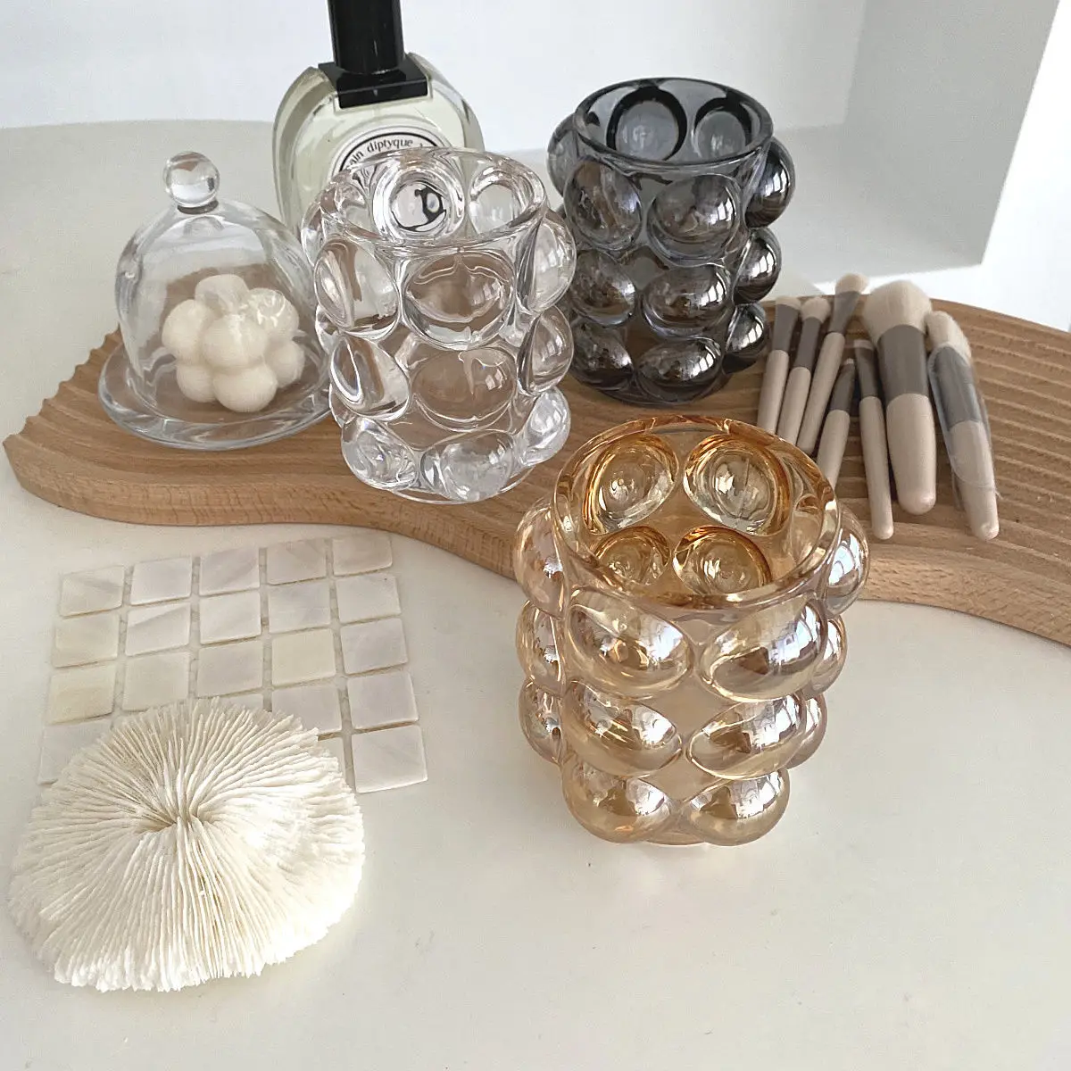 Creative Makeup Brush Holder Decorative Transparent Glass Pen Holder Crystal Nordic Ins Style Desktop Simple Pencil Storage Box