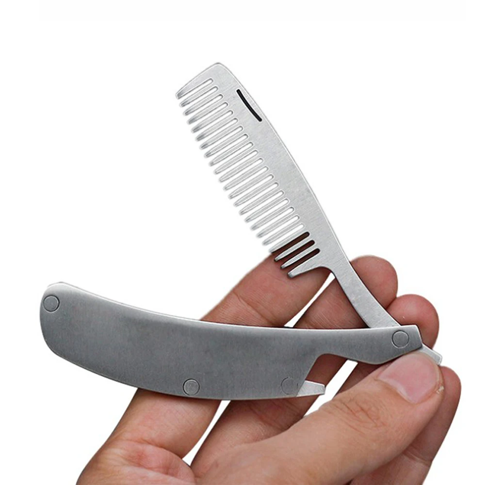 Hair Comb New Men\'s Dedicated Stainless Steel Folding Comb Set Mini Pocket Comb Beard Care Tool Convenient And Use Hair Brush