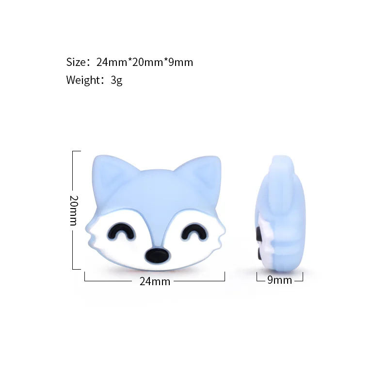 Chenkai 10PCS Silicone Beads Fox Shaped Baby Teether Cartoon Teething For Nursing Jewelry Necklace Pacifier Clips Toy