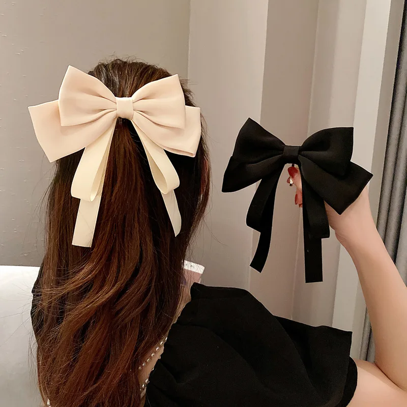 Korean Multi-layer Bow Hair Clip Hair Sticks Simple Temperament Satin Back Head Hairpins Headgear Women Barrette Girls Hairclips