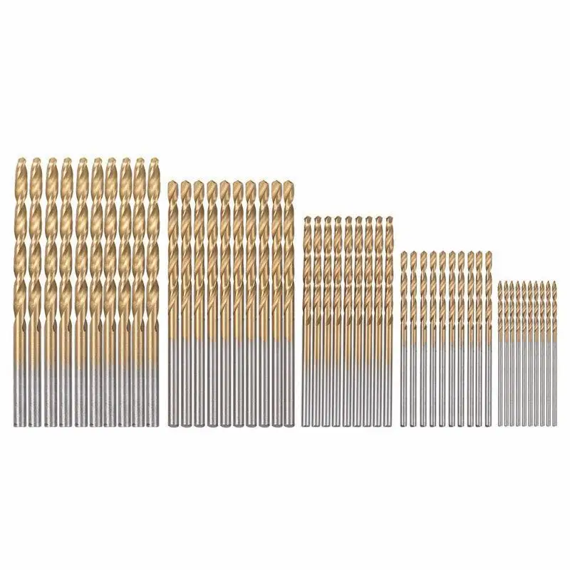 50Pcs 1/1/2/2//3mm punte elicoidali rivestite in titanio punte elicoidali in acciaio ad alta velocità per la lavorazione del legno plastica e alluminio