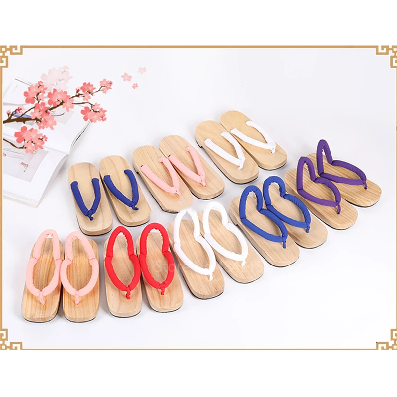 

Japanese Cosplay Kimono Geta Anime Women Kamado Nezuko Wooden Beach Paulownia Clogs Slippers Demon Slayer Shoes with Socks