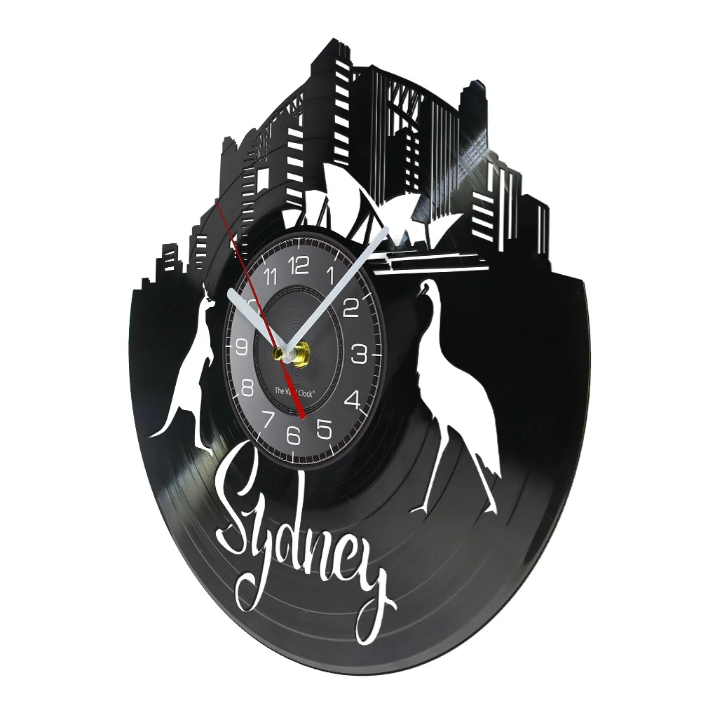 Australia Sydney Kangaroo Vinyl Re-purposed Record Wall Clock Travel Scenery Cucoloris Home Decor Disk Crafts Hanging Watch