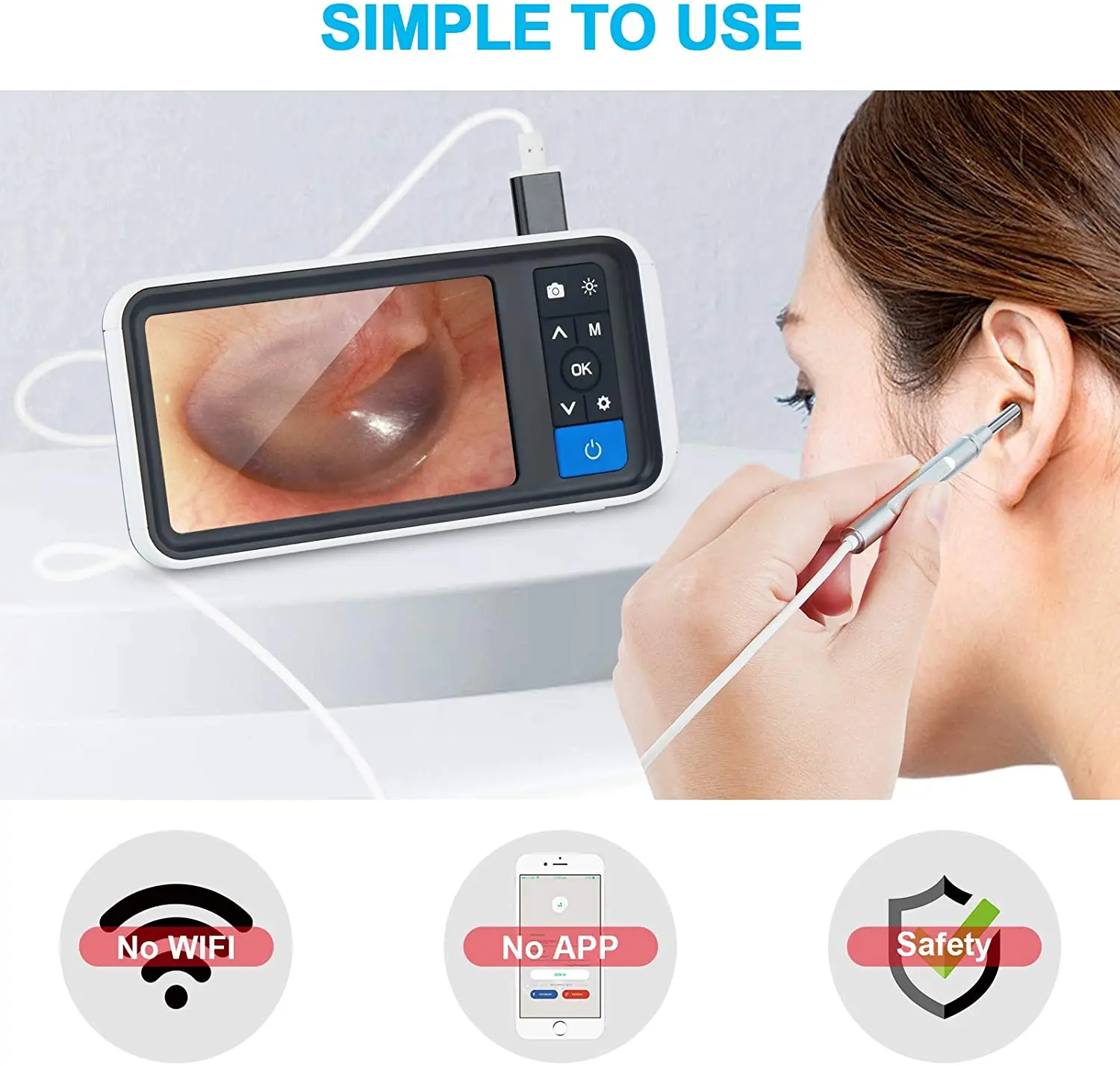 4.5 inch Screen Digital Otoscope 3.9mm Ear Wax Removal 1080P HD Ear Endoscope Camera with 6 LED 32GB Card Support Photo Video